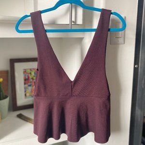 Deep V Neckline Eggplant Purple Peplum Top